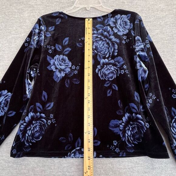 Old Navy Velvet Floral Top Womens XL Fitted Black Blue Whimsigoth Dark Romantic - Picture 6 of 9